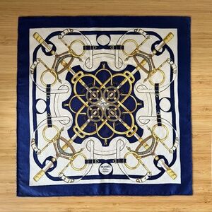 Authentic vintage HERMES handkerchief Carre 90 Eperon d'or Tellier golden